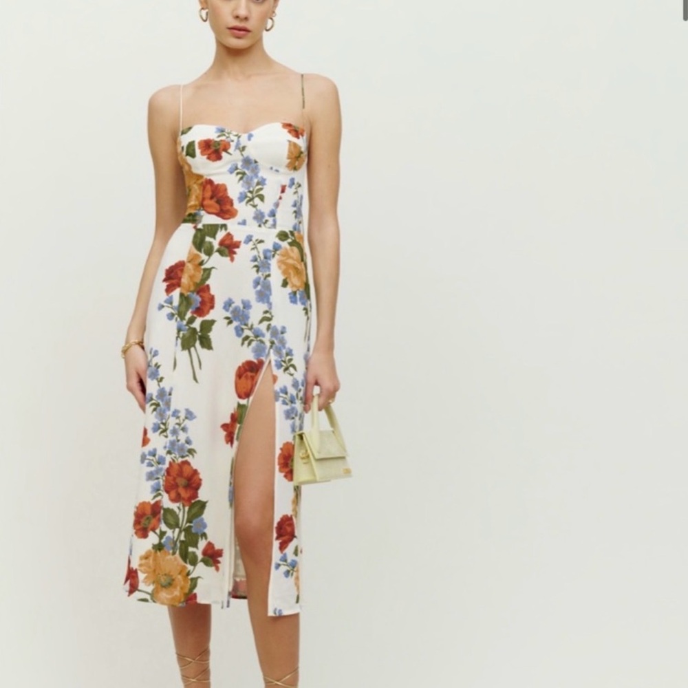 NWOT Reformation White Floral Midi Dress